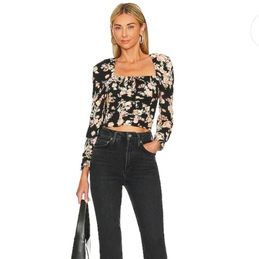 Free People Hilary Printed Top in black combo size M